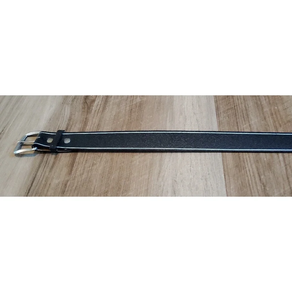 Lucien Piccard Genuine‎ Leather Belt Size 38 40 Black White Stripe Argentina